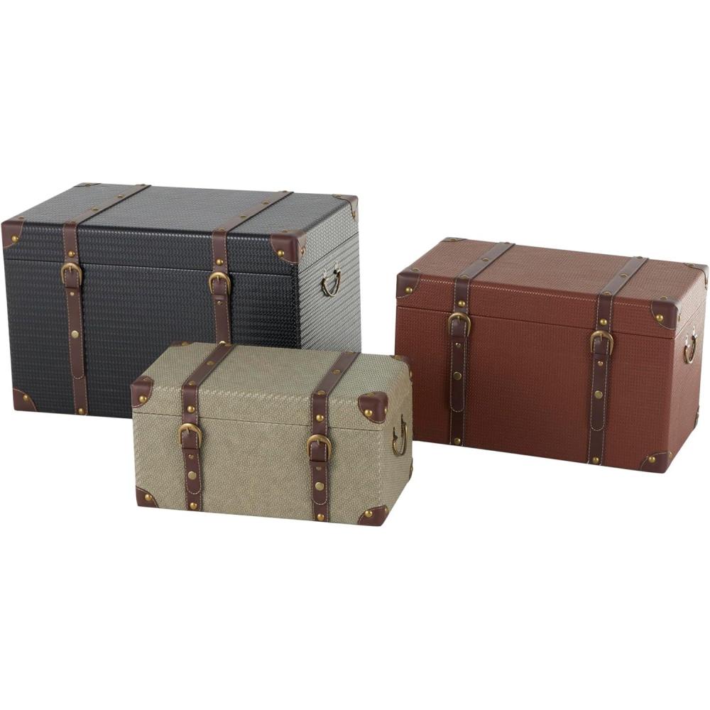 Deco 79 Wooden Decorative Trunk Vintage Studded Woven Storage ...