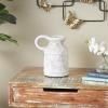 imageDeco 79 Ceramic Decorative Vase Antique Style Textured Pot Centerpiece Vase with Handles Flower Vase for Home Decoration 10quot x 10quot x 10quot CreamWhite