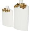 imageDeco 79 Ceramic Decorative Vase Centerpiece Vases with Abstract Spotted Pattern and Gold Leaf Accents Set of 2 Flower Vases for Home Decoration 16quot 12quot H White2 PIECES CONVENIENTLY SIZED