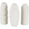 imageDeco 79 Ceramic Decorative Vase Dimensional Ribbed Centerpiece Vases with Varying Shapes Set of 3 Flower Vases for Home Decoration 4quot W 11quot H SilverWhite
