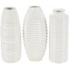imageDeco 79 Ceramic Decorative Vase Dimensional Ribbed Centerpiece Vases with Varying Shapes Set of 3 Flower Vases for Home Decoration 4quot W 11quot H SilverWhite
