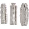 imageDeco 79 Ceramic Decorative Vase Dimensional Ribbed Centerpiece Vases with Varying Shapes Set of 3 Flower Vases for Home Decoration 4quot W 11quot H SilverSilver