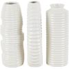 imageDeco 79 Ceramic Decorative Vase Dimensional Ribbed Centerpiece Vases with Varying Shapes Set of 3 Flower Vases for Home Decoration 4quot W 11quot H SilverWhite