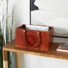 imageDeco 79 Leather Handmade Box Style Single Slot Magazine Holder with Detail Stitching and Curved Handles 15quot x 8quot x 16quot BrownBrown