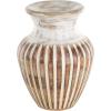 imageDeco 79 Mango Wood Decorative Vase Distressed Centerpiece Vase with Carved Grooves Vase for Home Decoration 8quot x 8quot x 11quot BrownBrown