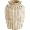 imageDeco 79 Mango Wood Decorative Vase Distressed Centerpiece Vase with Carved Grooves Vase for Home Decoration 8quot x 8quot x 11quot BrownLight Brown