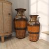 imageDeco 79 Metal Decorative Vase Indoor Outdoor Large Centerpiece Vases with Floral Relief Set of 2 Flower Vases for Home Decoration 29quot 22quotH Brown29 x 22