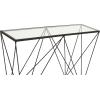 imageDeco 79 Metal Geometric Console Table with Clear Glass Top 46quot x 13quot x 30quot Black