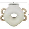imageDeco 79 Resin Decorative Vase Round Speckled Centerpiece Vase with Woven Inspired Arched Handles and Cutout Opening Flower Vase for Home Decoration 16quot x 6quot x 13quot CreamSMALL SIZE
