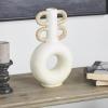 imageDeco 79 Resin Decorative Vase Round Speckled Centerpiece Vase with Woven Inspired Arched Handles and Cutout Opening Flower Vase for Home Decoration 16quot x 6quot x 13quot CreamCONVENIENTLY SIZED