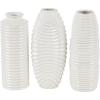 imageDeco 79 Ceramic Decorative Vase Dimensional Ribbed Centerpiece Vases with Varying Shapes Set of 3 Flower Vases for Home Decoration 4quot W 11quot H SilverWhite