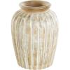 imageDeco 79 Mango Wood Decorative Vase Distressed Centerpiece Vase with Carved Grooves Vase for Home Decoration 8quot x 8quot x 11quot BrownLight Brown