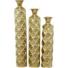 imageDeco 79 Metal Decorative Vase Tall Distressed Metallic Centerpiece Vases with 3D Triangle Patterns Set of 3 Vases for Home Decoration 34quot 29quot 25quot H Gold