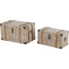imageDeco 79 Wooden Decorative Trunk Vintage Studded Woven Storage Decorative Large Boxes with Brown Buckle Straps Set of 3 Storage Trunks 24quot 21quot 18quot H Multi ColoredBlue