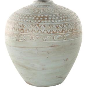 imageDeco 79 Ceramic Decorative Vase Antique Style Textured Centerpiece Vase with Green and Copper Accents Flower Vase for Home Decoration 10quot x 10quot x 14quot BrownGreen