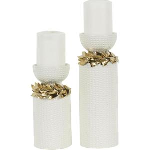 imageDeco 79 Ceramic Decorative Vase Centerpiece Vases with Abstract Spotted Pattern and Gold Leaf Accents Set of 2 Flower Vases for Home Decoration 16quot 12quot H White2 PIECES SMALL SIZE