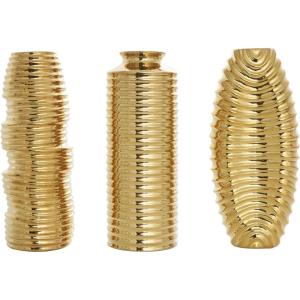 imageDeco 79 Ceramic Decorative Vase Dimensional Ribbed Centerpiece Vases with Varying Shapes Set of 3 Flower Vases for Home Decoration 4quot W 11quot H SilverGold