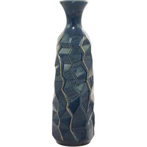 imageDeco 79 Ceramic Decorative Vase Faceted Centerpiece Vase with Gold Accents Flower Vase for Home Decoration 6quot x 6quot x 21quot Teal6 x 6 x 21