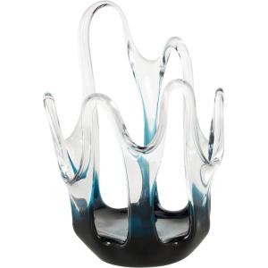 imageDeco 79 Glass Abstract Decorative Vase Ombre Centerpiece Vase with Wavy Oval Cutouts Flower Vase for Home Decoration 7quot x 7quot x 10quot Blue