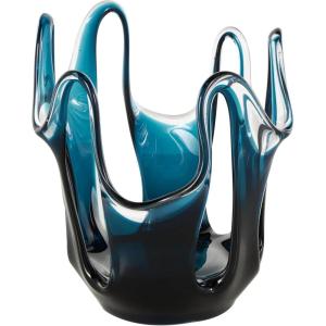 imageDeco 79 Glass Abstract Decorative Vase Ombre Centerpiece Vase with Wavy Oval Cutouts Flower Vase for Home Decoration 8quot x 8quot x 10quot BlueBlue