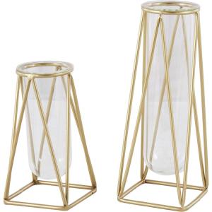 imageDeco 79 Glass Decorative Vase Tube Centerpiece Vases with Metal Stand Set of 2 Flower Vases for Home Decoration 13quot 9quotH BlackGold