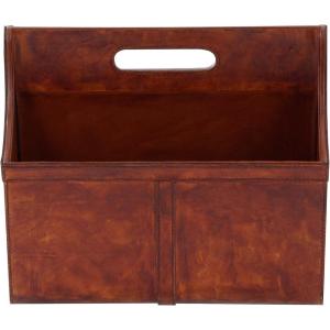 imageDeco 79 Leather Handmade Box Style Single Slot Magazine Holder with Detail Stitching and Curved Handles 15quot x 8quot x 16quot BrownBrown