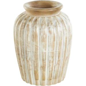 imageDeco 79 Mango Wood Decorative Vase Distressed Centerpiece Vase with Carved Grooves Vase for Home Decoration 8quot x 8quot x 11quot BrownLight Brown