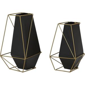 imageDeco 79 Metal Decorative Vase Centerpiece Vases with Gold Wire Accents Set of 2 Flower Vases for Home Decoration 11quot 9quotH Black