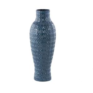 imageDeco 79 Metal Decorative Vase Dimensional Textured Centerpiece Vase with Wavy Pattern Flower Vase for Home Decoration 9quot x 9quot x 24quot Dark Blue