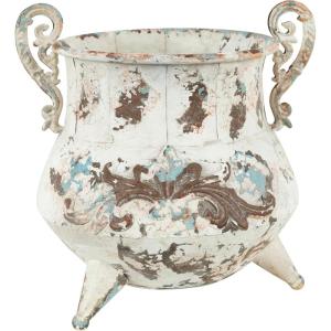 imageDeco 79 Metal Decorative Vase Distressed Centerpiece Vase Flower Vase for Home Decoration 13quot x 10quot x 21quot BeigeWhite