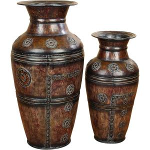 imageDeco 79 Metal Decorative Vase Indoor Outdoor Large Centerpiece Vases with Floral Relief Set of 2 Flower Vases for Home Decoration 29quot 22quotH Brown29 x 22