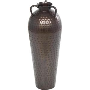 imageDeco 79 Metal Decorative Vase Tall Floor Mediterranean Style Centerpiece Vase with Hammered Details and Handles Flower Vase for Home Decoration 10quot x 10quot x 28quot BrownBrown