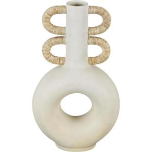 imageDeco 79 Resin Decorative Vase Round Speckled Centerpiece Vase with Woven Inspired Arched Handles and Cutout Opening Flower Vase for Home Decoration 16quot x 6quot x 13quot CreamCONVENIENTLY SIZED