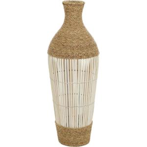 imageDeco 79 Seagrass Handmade Decorative Vase Wrapped Tall Centerpiece Vase with Cream Slatted Bamboo Center Vase for Home Decoration 11quot x 11quot x 32quot Brown11 x 11 x 32