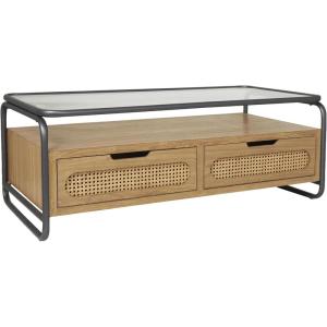 imageDeco 79 Wooden Living Room Coffee Table 1 Shelf Table with 2 Cane Front Drawers and Gray Metal Frame Center Table 47quot x 24quot x 18quot BrownCenter Table 47 x 24 x 18