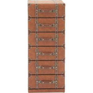imageDeco 79 Wooden Room Chest Faux Leather 6 Drawers Storage Cabinet with Buckle and Strap Detailing Floor Cabinet 16quot x 13quot x 42quot Brown