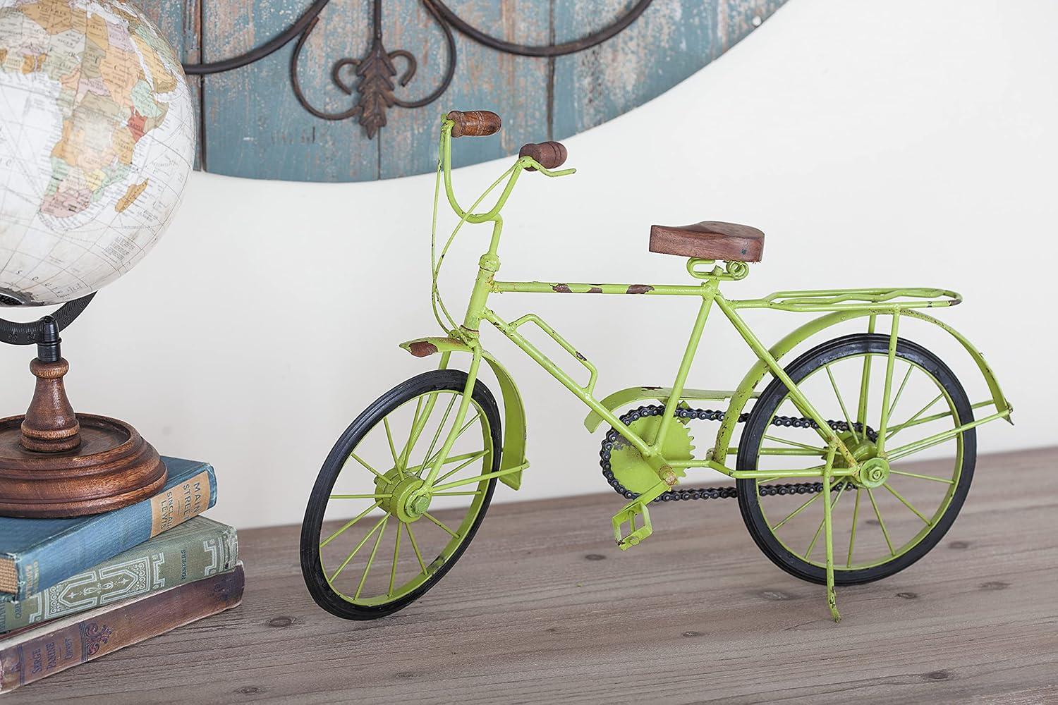 imageDeco 79 Metal Bike Decorative Sculpture Home Decor Statues with Wood Wheels set of 3 Accent Figurines 11quot x 5quot x 8quot Multi ColoredGreen