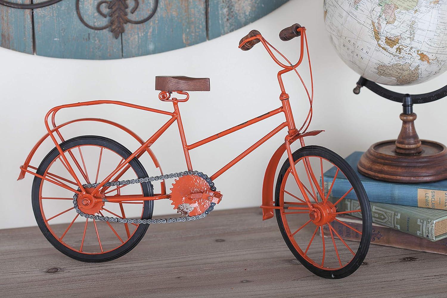 imageDeco 79 Metal Bike Decorative Sculpture Home Decor Statues with Wood Wheels set of 3 Accent Figurines 11quot x 5quot x 8quot Multi ColoredOrange