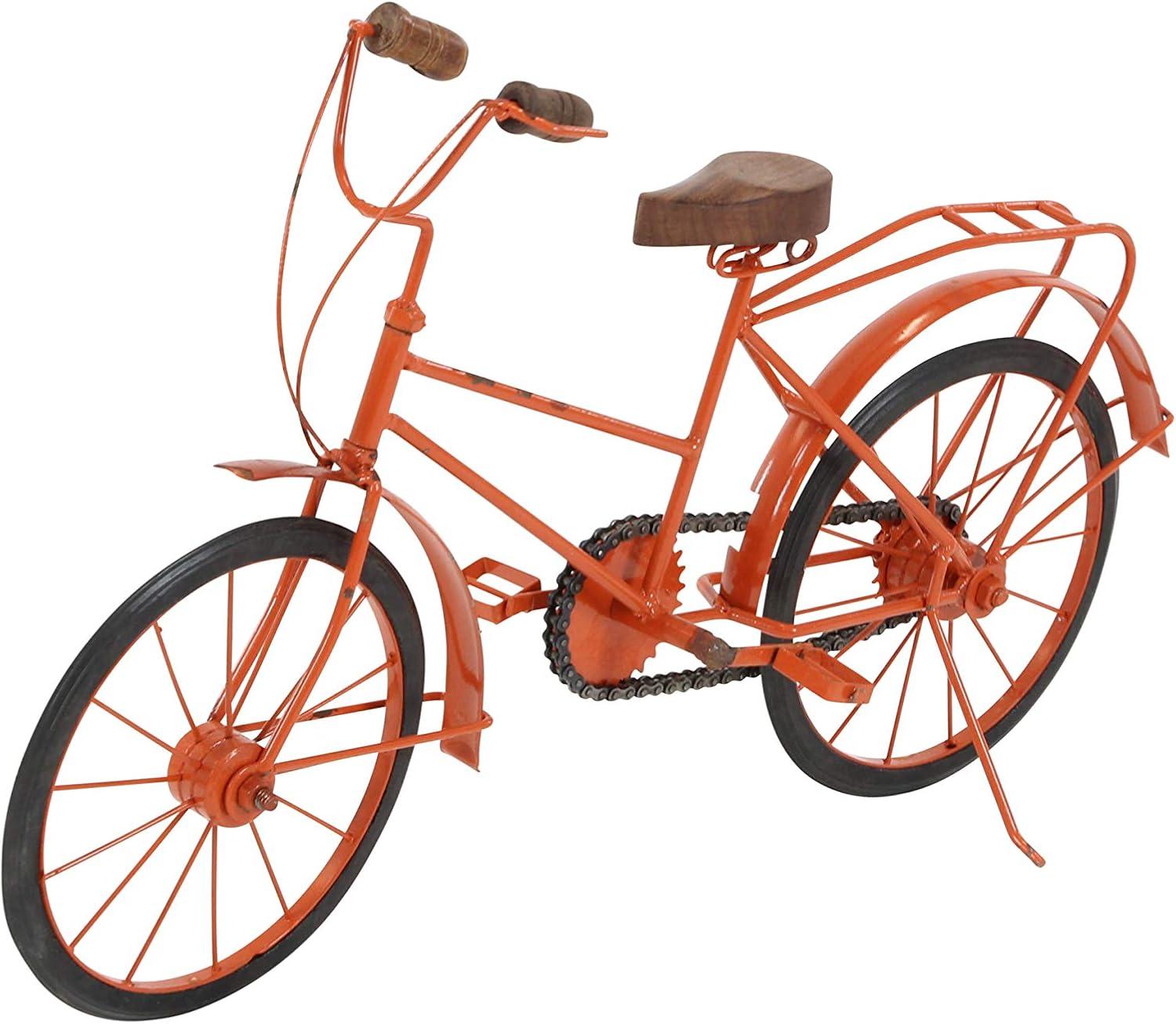 imageDeco 79 Metal Bike Decorative Sculpture Home Decor Statues with Wood Wheels set of 3 Accent Figurines 11quot x 5quot x 8quot Multi ColoredOrange