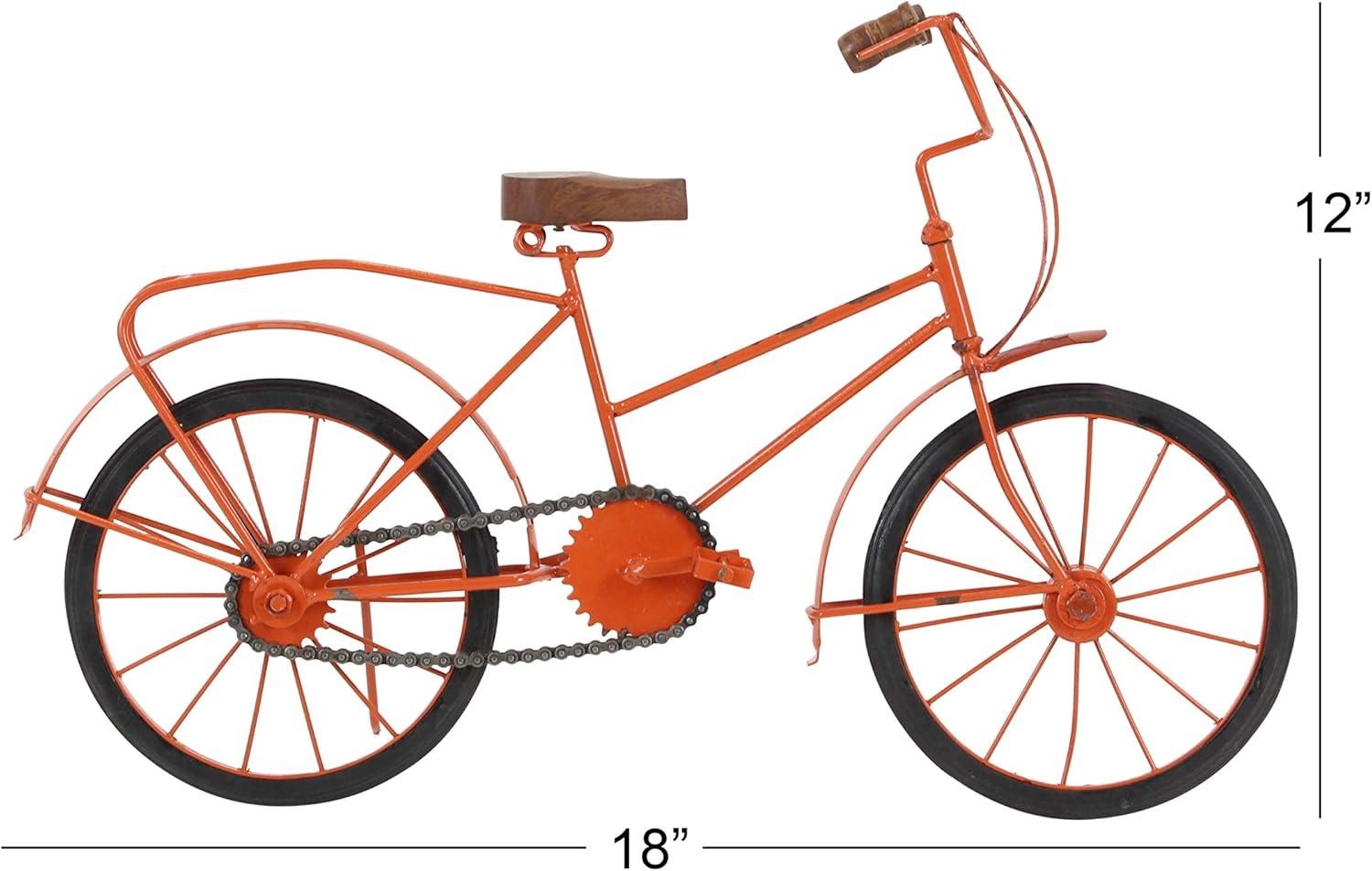 imageDeco 79 Metal Bike Decorative Sculpture Home Decor Statues with Wood Wheels set of 3 Accent Figurines 11quot x 5quot x 8quot Multi ColoredOrange