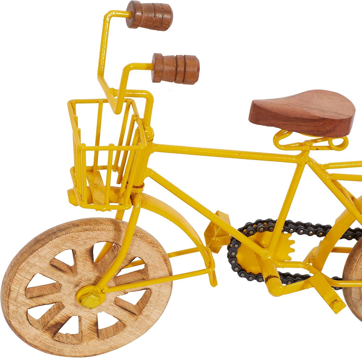imageDeco 79 Metal Bike Decorative Sculpture Home Decor Statues with Wood Wheels set of 3 Accent Figurines 11quot x 5quot x 8quot Multi ColoredYellow