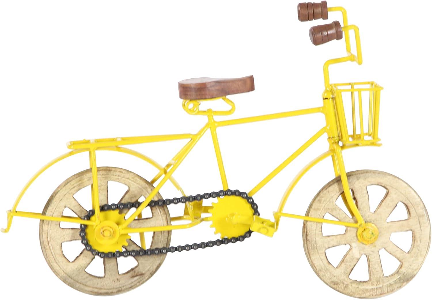 imageDeco 79 Metal Bike Decorative Sculpture Home Decor Statues with Wood Wheels set of 3 Accent Figurines 11quot x 5quot x 8quot Multi ColoredYellow