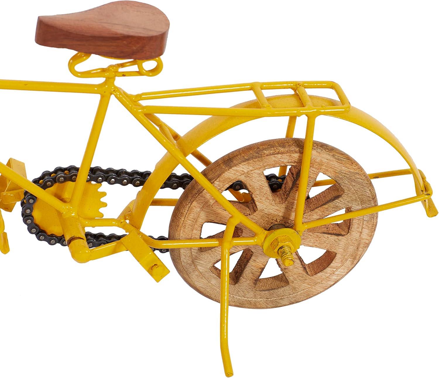 imageDeco 79 Metal Bike Decorative Sculpture Home Decor Statues with Wood Wheels set of 3 Accent Figurines 11quot x 5quot x 8quot Multi ColoredYellow
