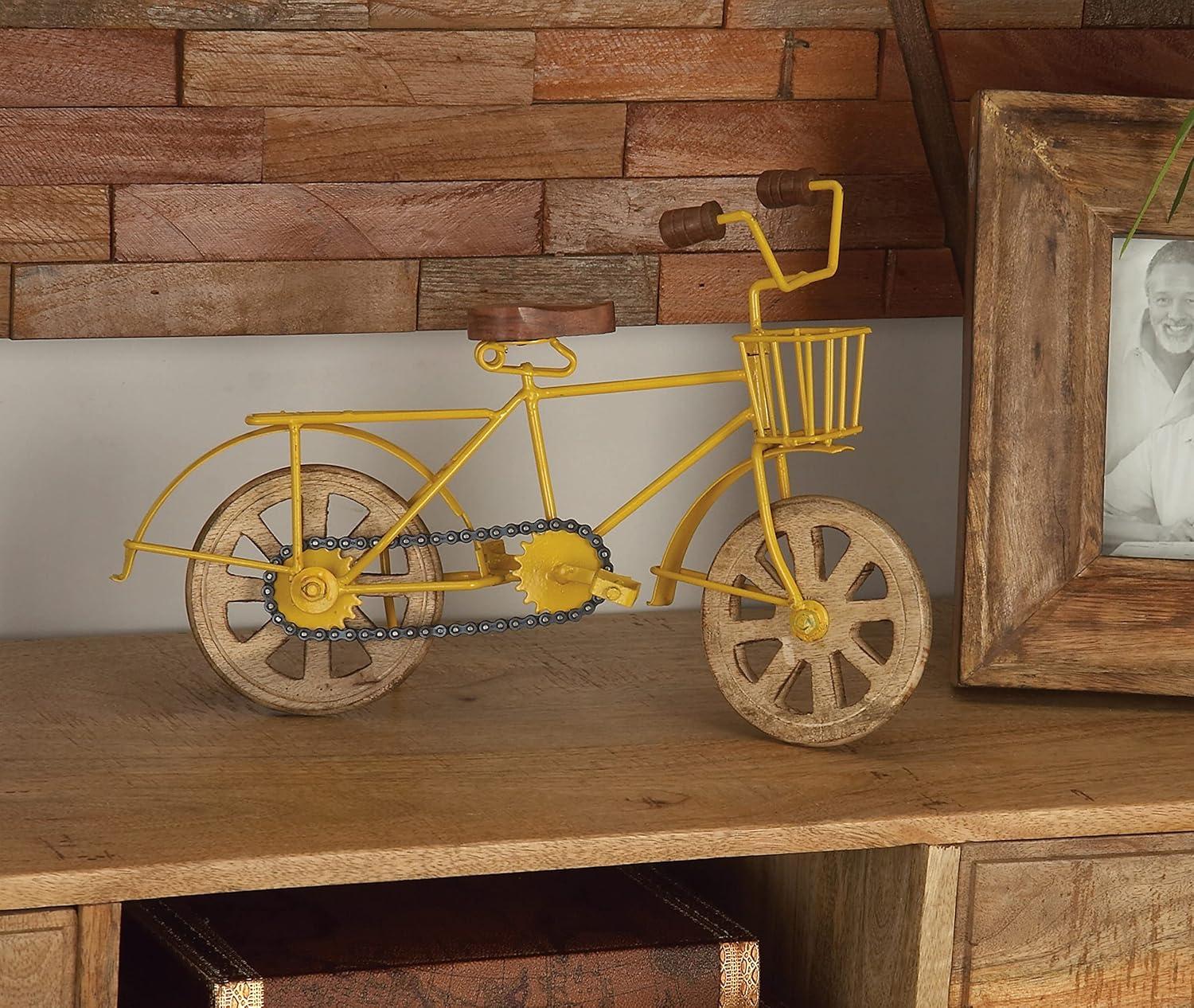 imageDeco 79 Metal Bike Decorative Sculpture Home Decor Statues with Wood Wheels set of 3 Accent Figurines 11quot x 5quot x 8quot Multi ColoredYellow