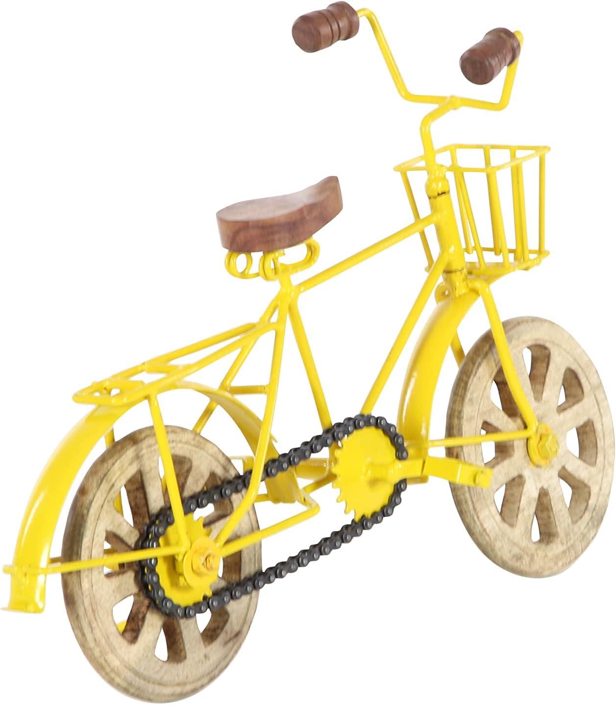imageDeco 79 Metal Bike Decorative Sculpture Home Decor Statues with Wood Wheels set of 3 Accent Figurines 11quot x 5quot x 8quot Multi ColoredYellow