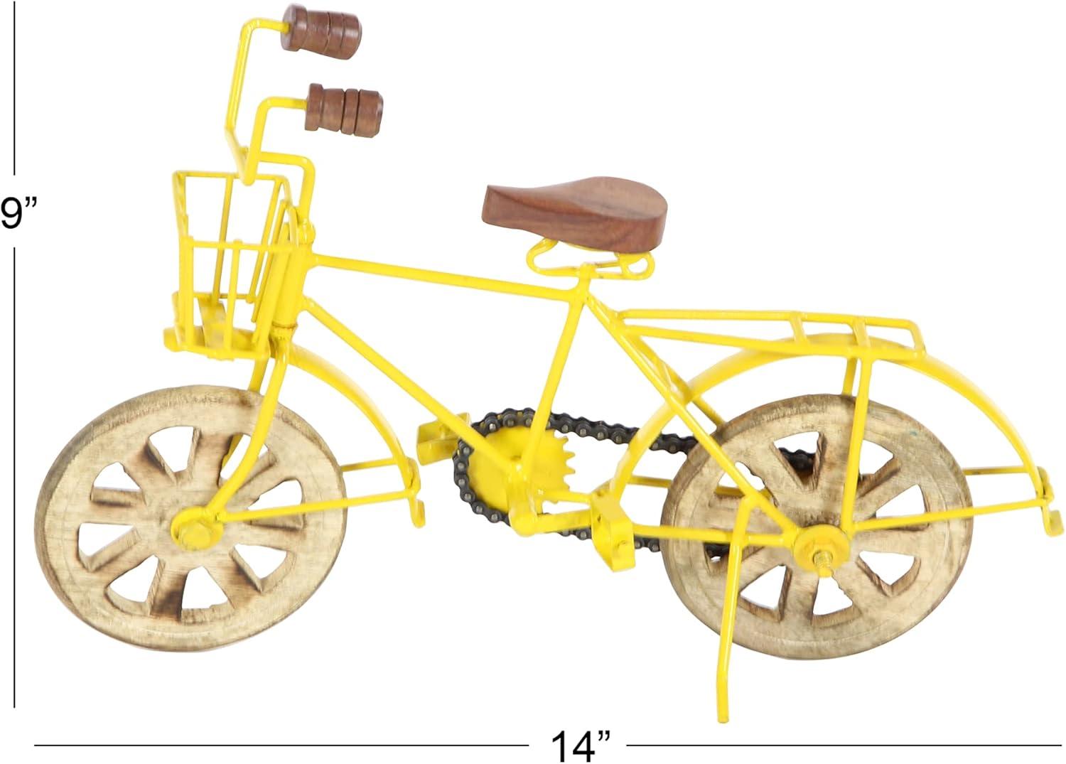 imageDeco 79 Metal Bike Decorative Sculpture Home Decor Statues with Wood Wheels set of 3 Accent Figurines 11quot x 5quot x 8quot Multi ColoredYellow
