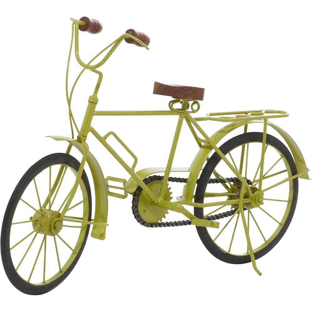 imageDeco 79 Metal Bike Decorative Sculpture Home Decor Statues with Wood Wheels set of 3 Accent Figurines 11quot x 5quot x 8quot Multi ColoredGreen