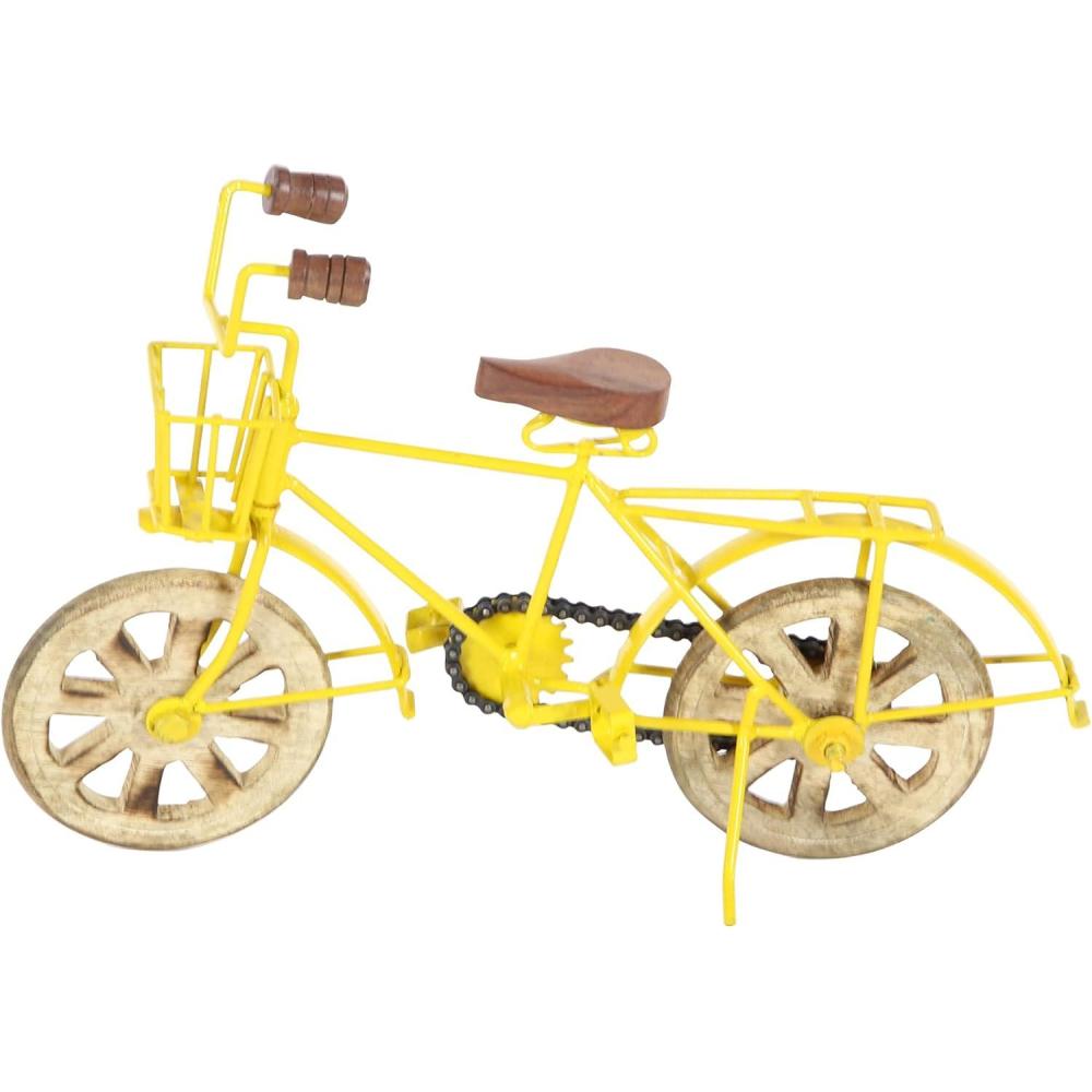 imageDeco 79 Metal Bike Decorative Sculpture Home Decor Statues with Wood Wheels set of 3 Accent Figurines 11quot x 5quot x 8quot Multi ColoredYellow