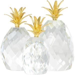 imageDeco 79 Glass Fruit Decorative Sculpture Faceted Pineapple Home Decor Statues Set of 3 Accent Figurines 11quot 10quot 7quotH OrangeClear