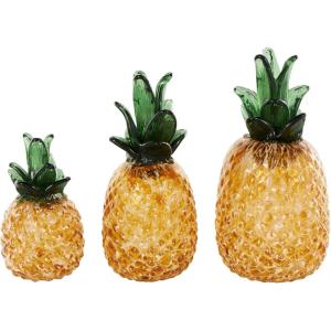 imageDeco 79 Glass Fruit Decorative Sculpture Faceted Pineapple Home Decor Statues Set of 3 Accent Figurines 11quot 10quot 7quotH OrangeOrange